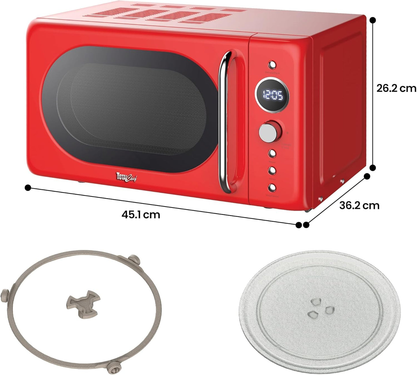 Total Chef Microwave Oven 20L Retro 700W Mini Ovens Digital LED Display 8 Preset Modes 5 Cooking Power Levels 60 Min