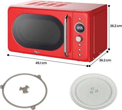 Total Chef Microwave Oven 20L Retro 700W Mini Ovens Digital LED Display 8 Preset Modes 5 Cooking Power Levels 60 Min