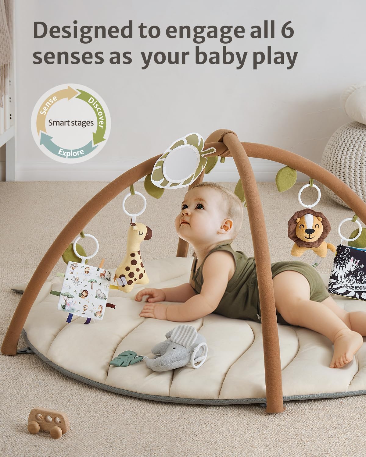 Baby Glide  Baby Play Gym & Activity Mat, Leaf Shaped Baby Tummy Time Play Mat with 6 Detachable Toys