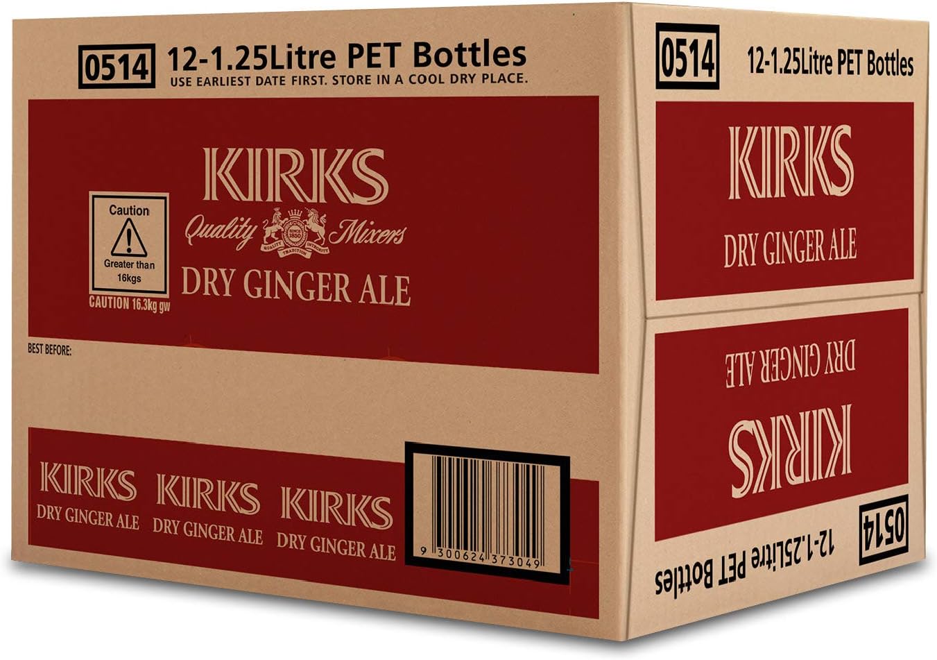 Kirks Dry Drinking Ginger Ale Soft Drink Multipack Bottles 12 x 1.25L