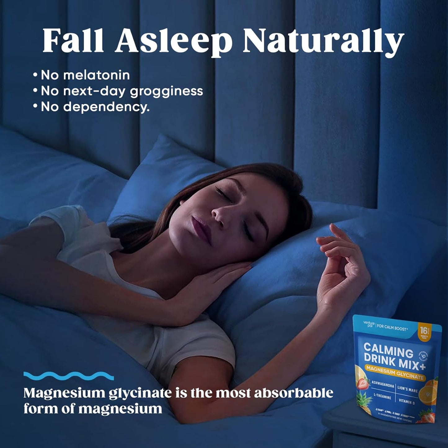 Venture Pal Calming Powdered Drink Mix, Magnesium Glycinate, Ashwagandha, L-Theanine,Vitamin D, Lions Mane, Sugar Free Magnesium Supplement Blend for Relax & Focus, Non GMO, Vegan, On The Go