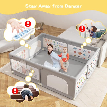 Baby Playpen 200 x 160 cm, Extra-Large Non-Slip Playpen with 50 Ocean Balls, 6 Pull Rings
