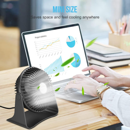 HONYIN 5'' Small USB Desk Fan, 3 Speeds Desktop Table Cooling Fan, 360° Rotatable, Strong Wind