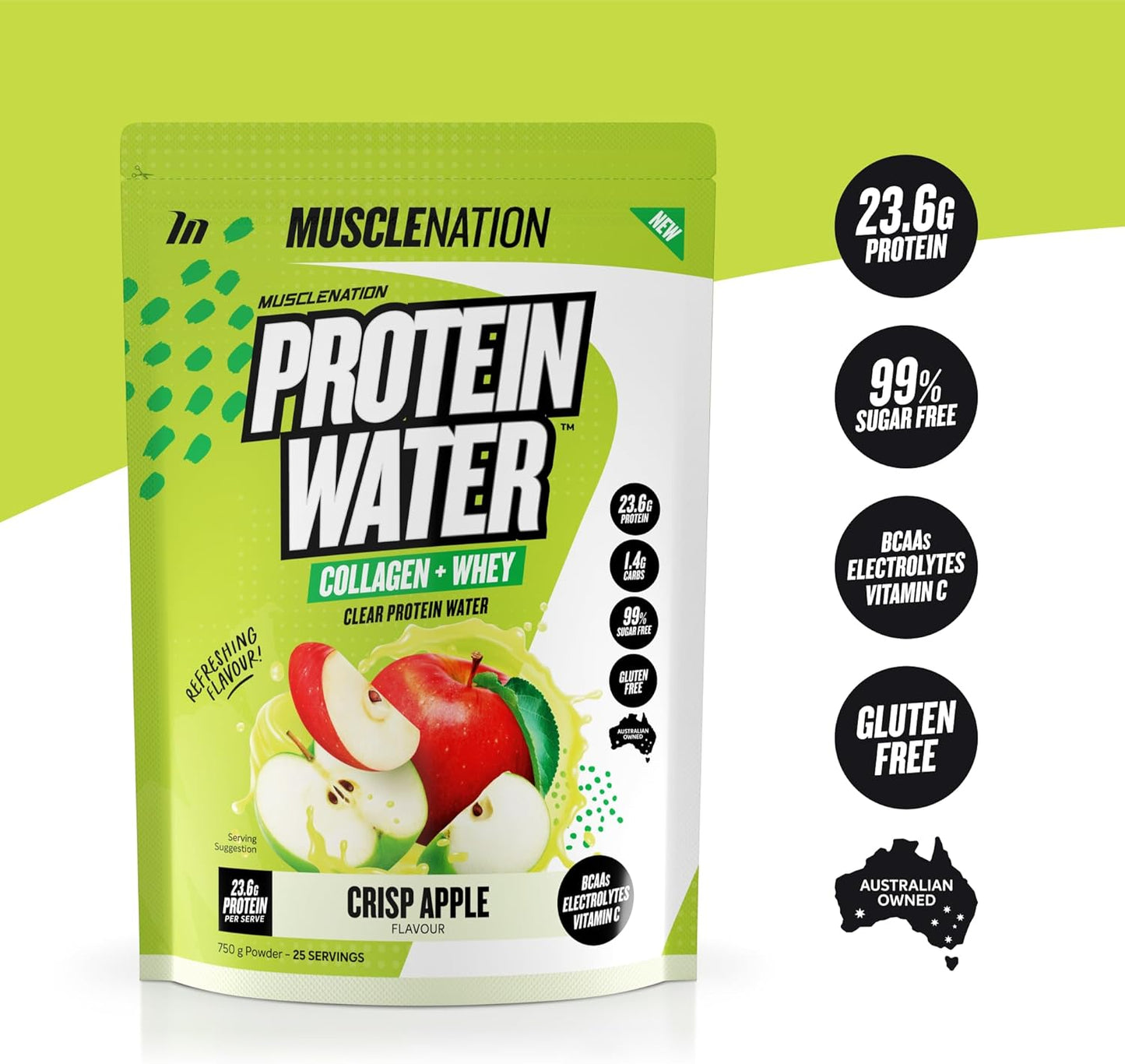 Muscle Nation Crisp Apple Protein Water 750g (25 Serves)
