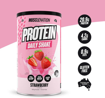 Roll over image to zoom in Muscle Nation Strawberry Daily Shake 300g (10 Serves)