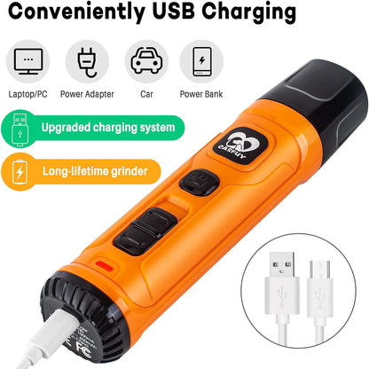 Casfuy Dog Nail Grinder with 2 LED Light - New Version 2-Speed Powerful Electric Pet Nail Trimmer Professional Quiet Painless Paws Grooming & Smoothing for Small Medium Large Dogs and Cats (Orange)