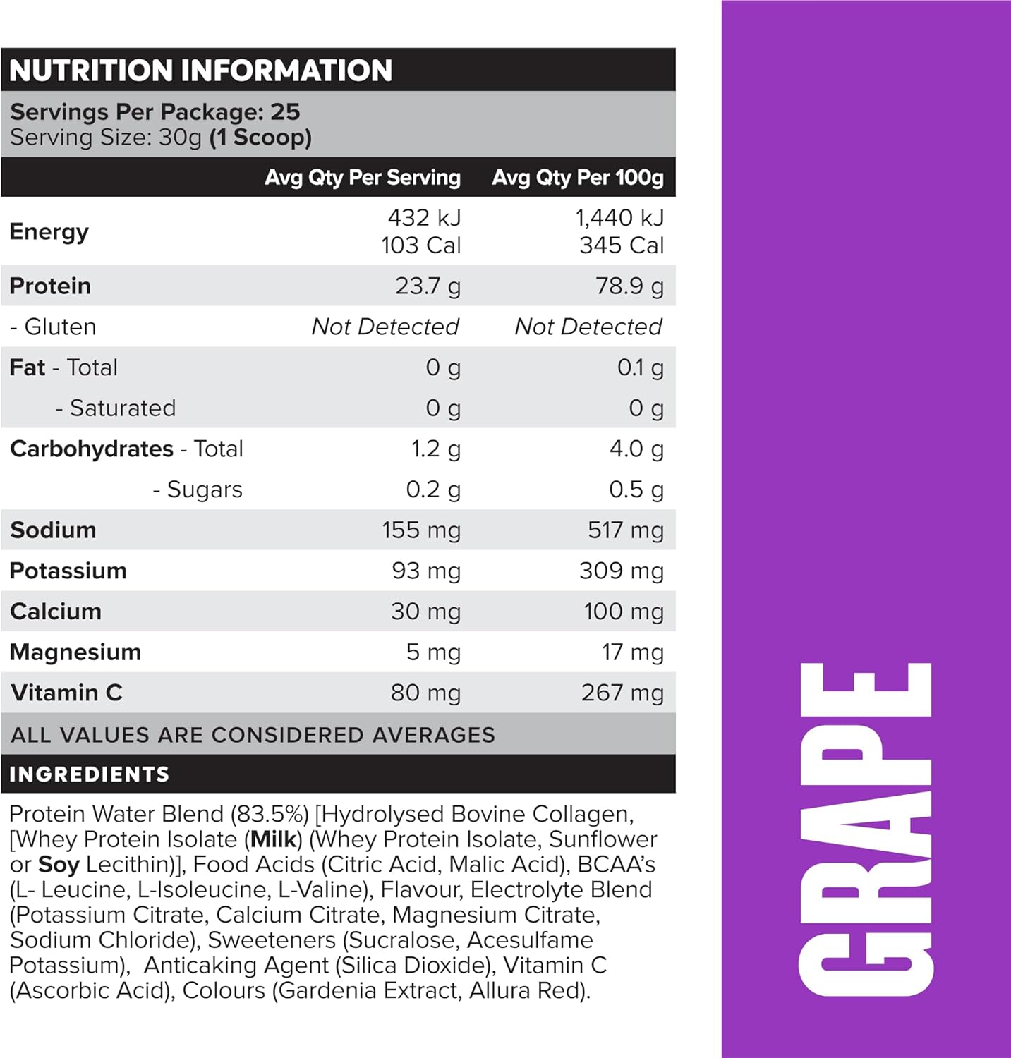 Muscle Nation Grape Protein Water 750g (25 Serves)