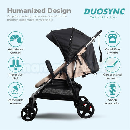 Twin Pram Tandem DuoSync Double Pram Twin Stroller Newborn Toddler Baby 0-3 Years