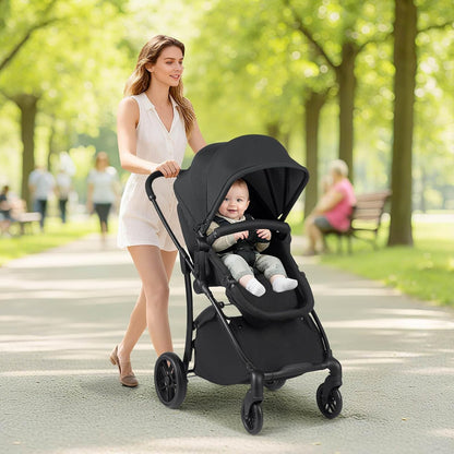 BABY JOY 2 in 1 Baby Stroller, Folding High Landscape Pushchair with Bassinet Mode, Convertible Infant Stroller w/Reversible Seat, Adjustable Canopy, Backrest & Footrest for 0-36 Months (Black)