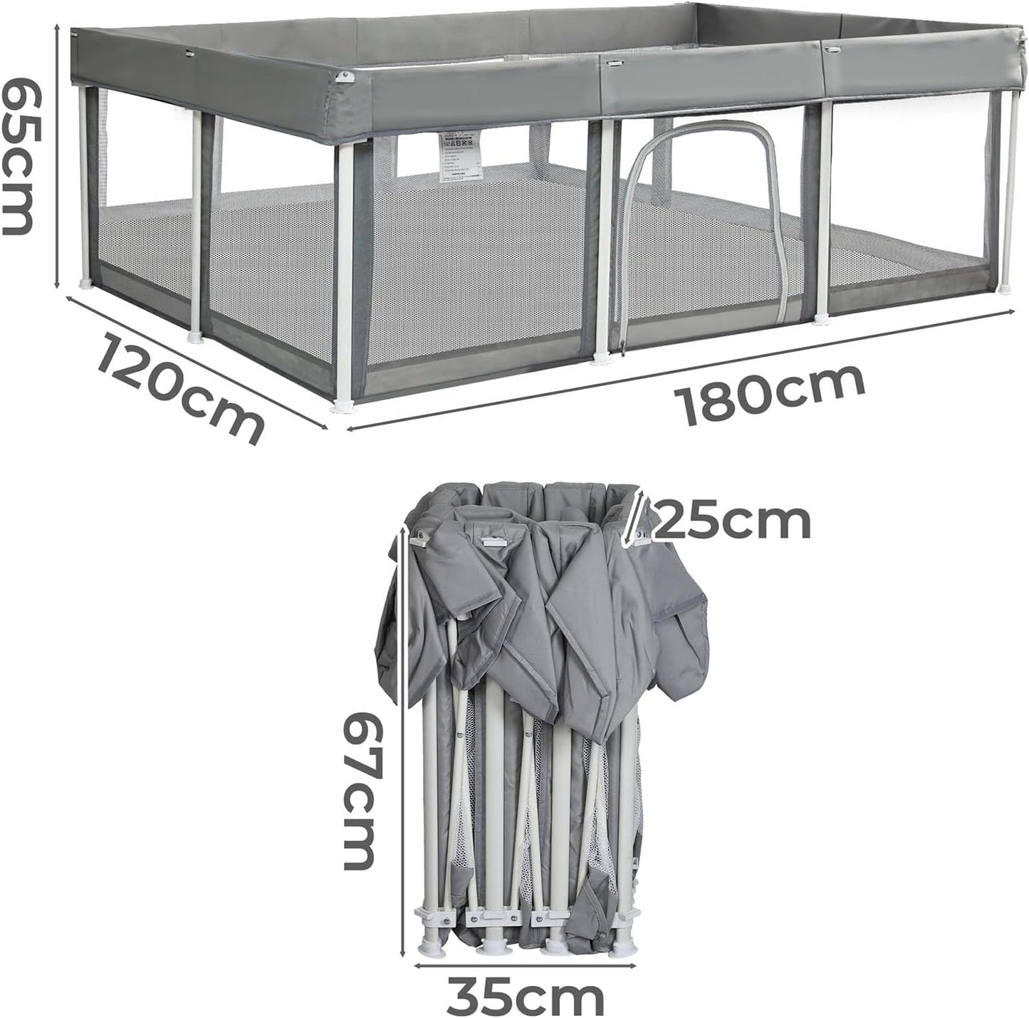 Bopeep Kids Playpen, Foldable Baby Fence, Toddler Play Yards for Indoor & Outdoor, Grey (120cm x 180cm x 65cm)