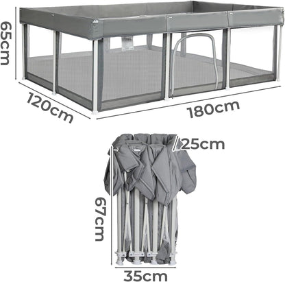 Bopeep Kids Playpen, Foldable Baby Fence, Toddler Play Yards for Indoor & Outdoor, Grey (120cm x 180cm x 65cm)