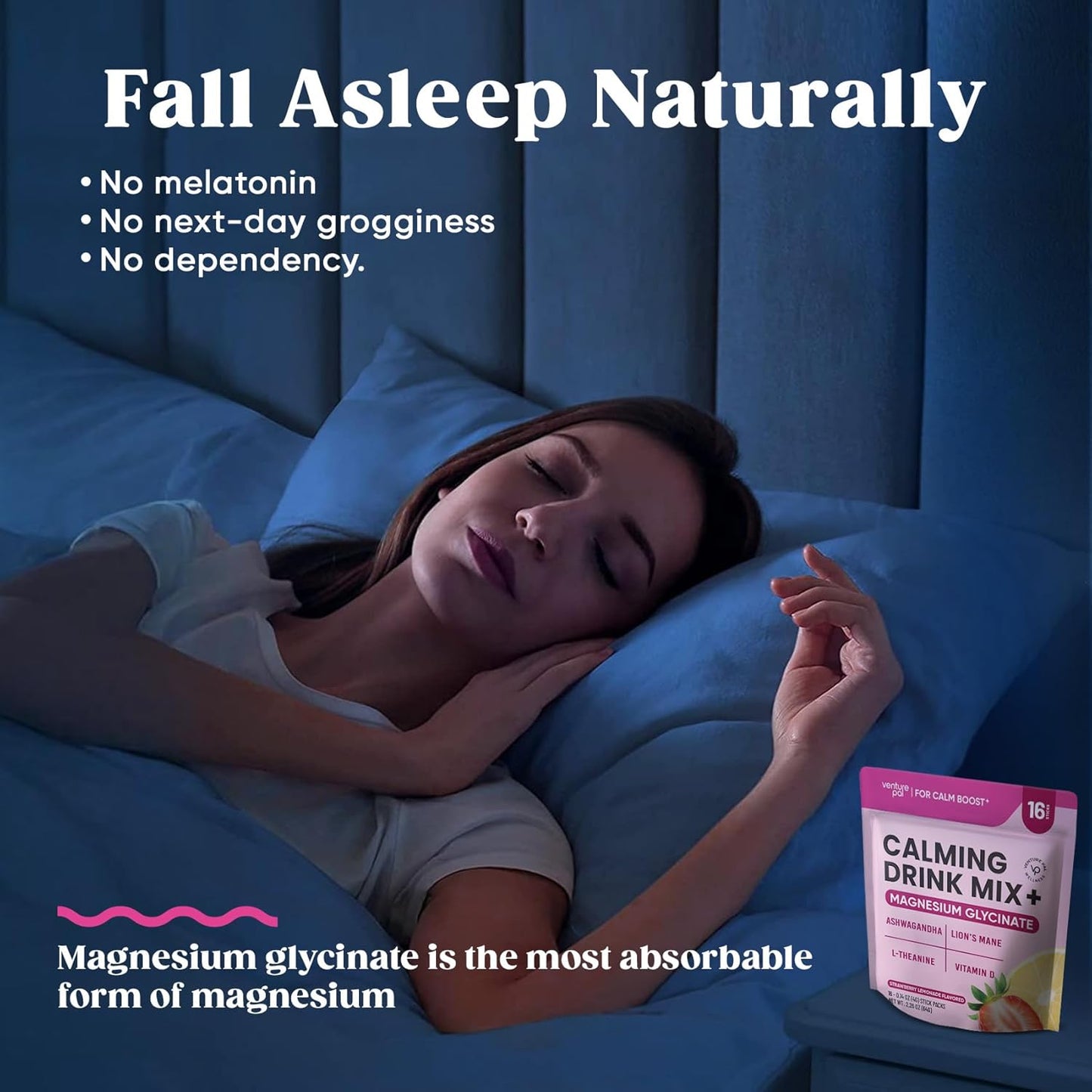 Venture Pal Calming Powdered Drink Mix, Magnesium Glycinate, Ashwagandha,sugar free