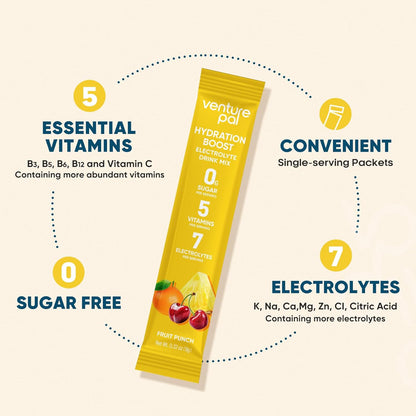Venture Pal Sugar Free Electrolyte Powder Packets - Liquid Daily IV Hydration Packets for Rapid Rehydration | 7 Electrolytes & 5 Vitamins | Keto Friendly | Non-GMO | Vegan | Fast Dissolve | 16 Sticks