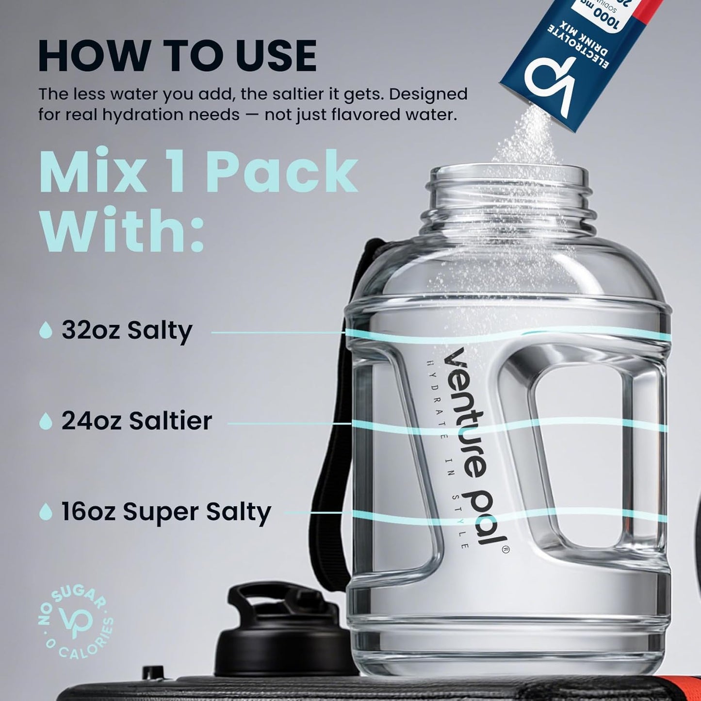 Venture Pal High Sodium Sugar-Free Electrolyte Powder Packets - Hydration Packets with Sodium, Potassium & Magnesium | Zero Calories | Vegan, Keto, and Paleo Friendly | 16 Sticks