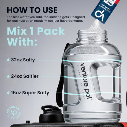 Venture Pal High Sodium Sugar-Free Electrolyte Powder Packets - Hydration Packets with Sodium, Potassium & Magnesium | Zero Calories | Vegan, Keto, and Paleo Friendly | 16 Sticks