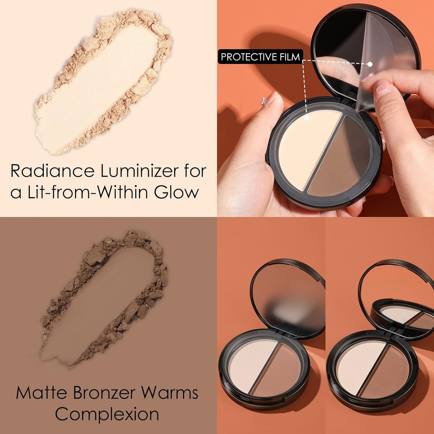 Focallure Bronzer and Highlighter Palette,Face Illuminator Makeup Palette,Long Lasting Shimmer Contour Palette,Cruelty Free Waterproof Highlight Powder Glow Kit,Natural Shimmer&Coffee