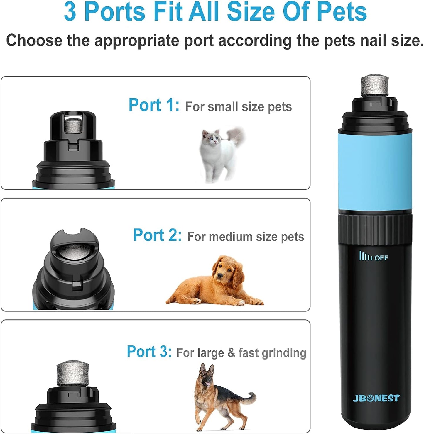 JBONEST Dog Nail Grinder Upgraded- Professional LED Lighting Stepless Speed Rechargeable Pet Nail Trimmer with Clipper,Quite Low Noise,20h Long Working Time for Large Medium Small Dogs Cats Pets