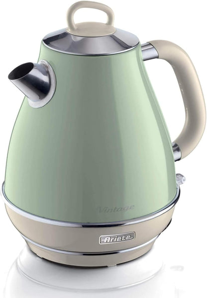 Ariete 2869/04 Retro Style Cordless Jug Kettle, Cool to Touch Exterior and Removable Filter, Water Indicator at Eye Level, Vintage Design, 2000 W, 1.7 litres, Green