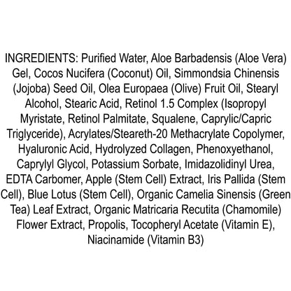 Collagen Face Moisturizer with Airless Pump - Collagen Botanical Stem Cells Cream for Skin with Retinol, Niacinamide, Hyaluronic Acid - Anti-Aging Day & Night Cream - Made in USA (1.7 Oz)