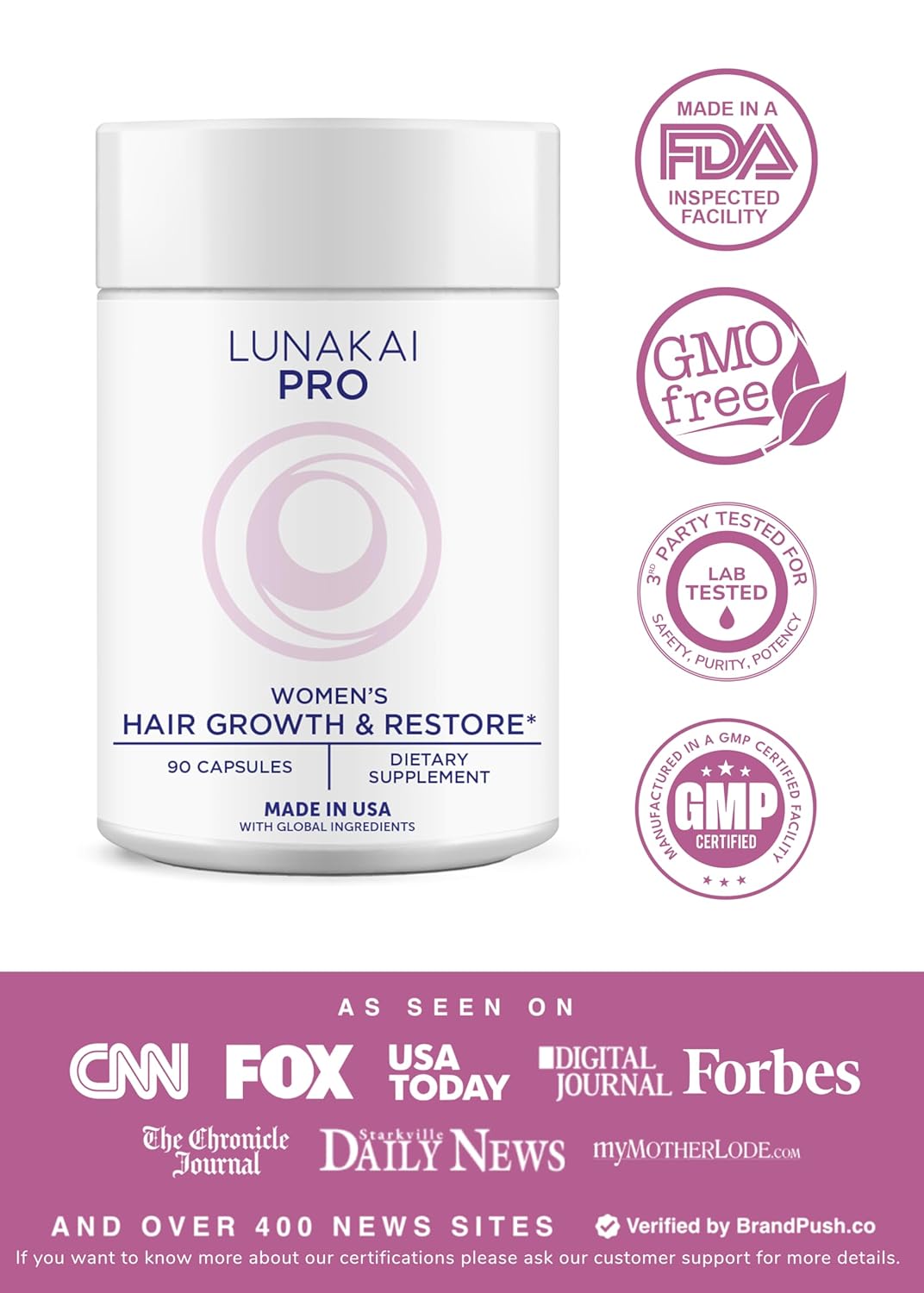 Lunakai PRO USA Made Women’s Hair Growth & Restore Vitamins