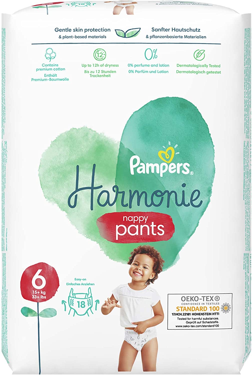 Pampers Harmonie (Pure) Nappy Pants, Size 6, 15+ kg, 18 pieces