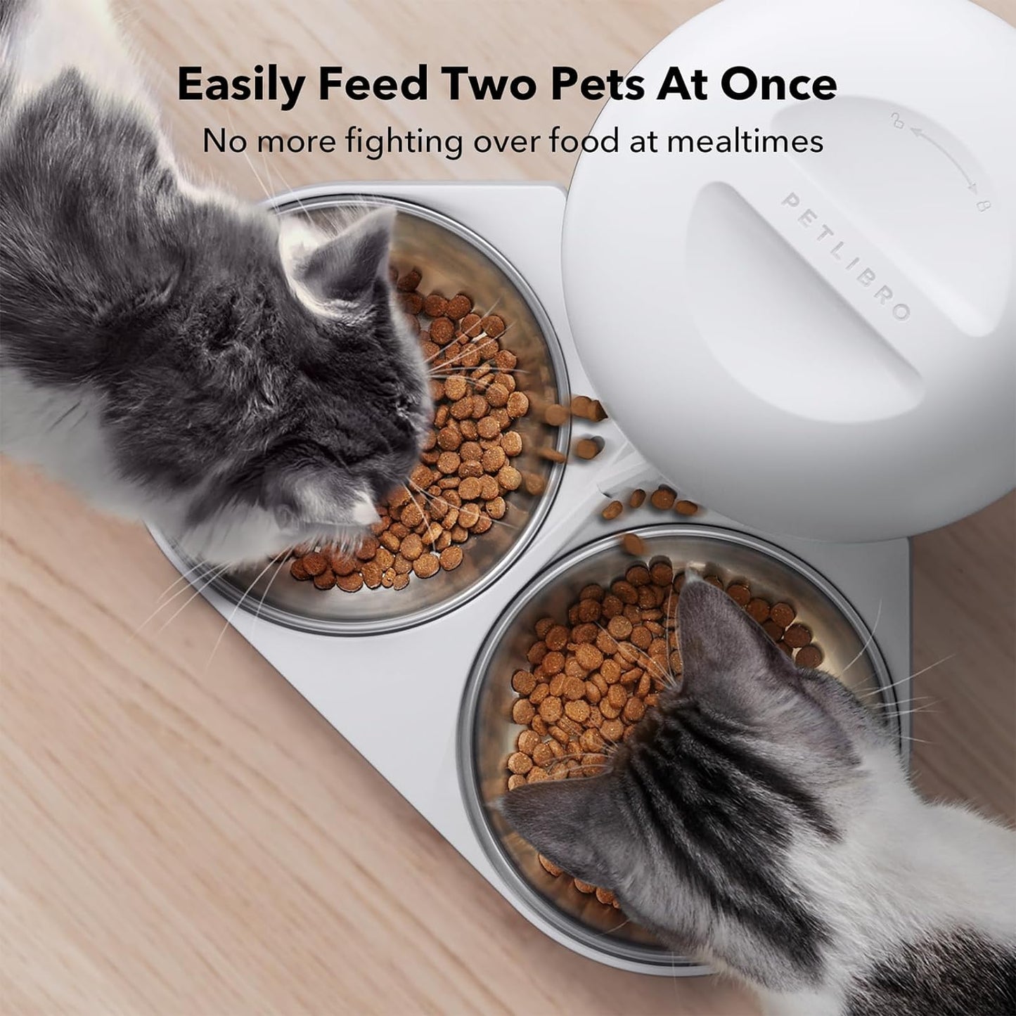 PETLIBRO Automatic Cat Food Dispenser for Two Cats 5L Auto Cat Feeder Dry Food Dispenser with Splitter & 2 Stainless Bowls, 10s Meal Call and Timer Setting 50 Portions 6 Meals Per Day for Cat and Dog