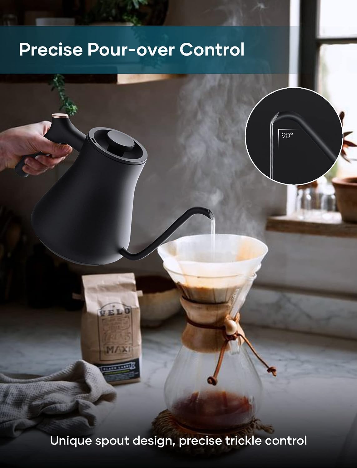 INTASTING Electric Gooseneck Kettle, 0.9L Pour Over Kettle with