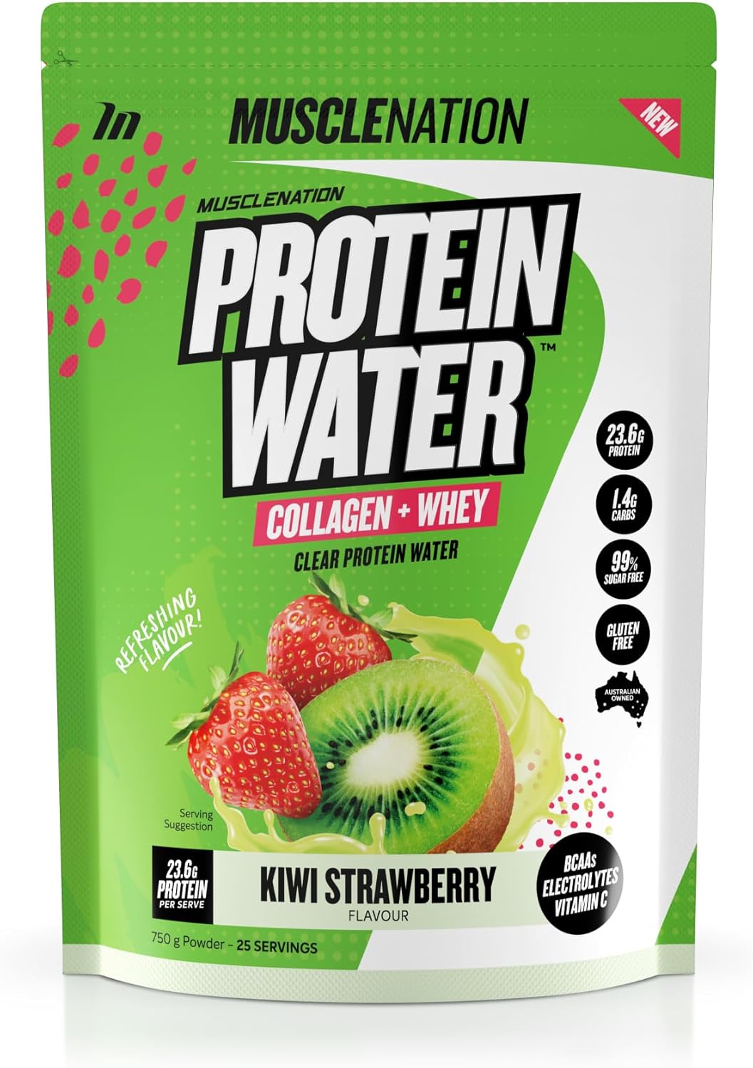 Muscle Nation Kiwi Strawberry Protein Water 750g (25 Serves)