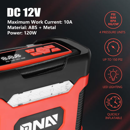 DNA MOTORING TOOLS-00210 Red 12V DC Digital Tire Inflator Portable Air Compressor with Pressure Gauge for Cars, Bicycles, Motorcycles,Balls