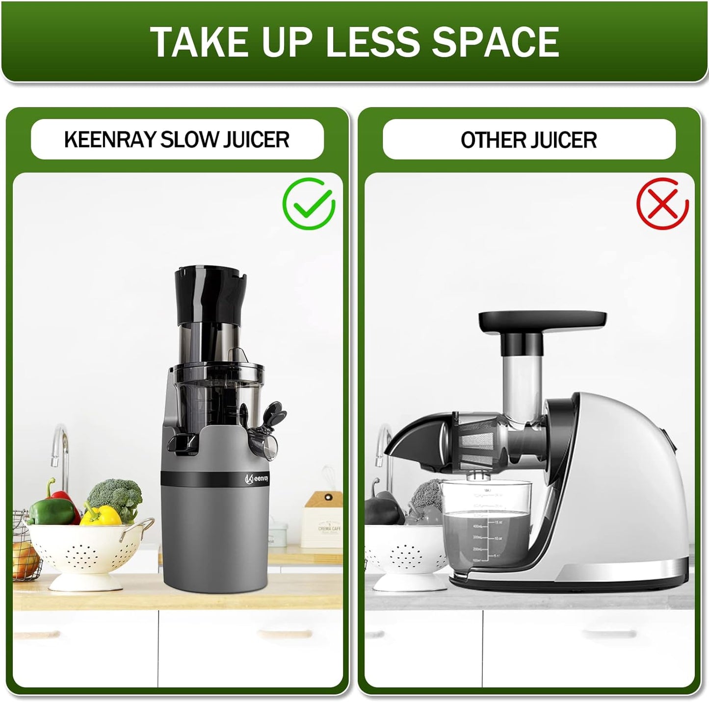 Masticating Juicer Machine for Whole Fruits and Vegetables, Cold Press Slow Juicer with Wide Mouth 80mm Feeding Chute, Reverse Function Quiet Motor Fresh