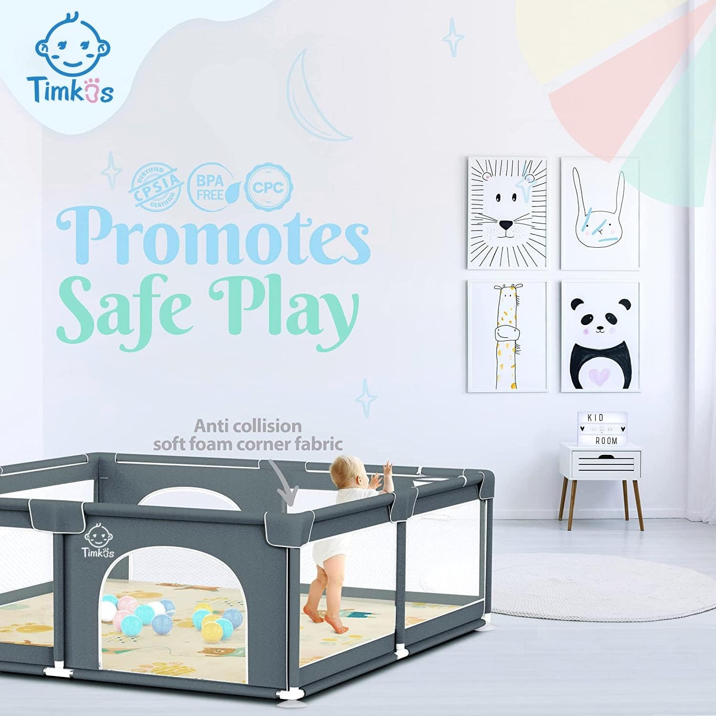 Baby Playpen with Mat 180×150cm, Baby Play Pen Extra-Large Playpens Play Mat with 50 Balls Pit, 4X Handlers, Baby Playmat, Basket Net for Toddler Babies with Breathable Mesh