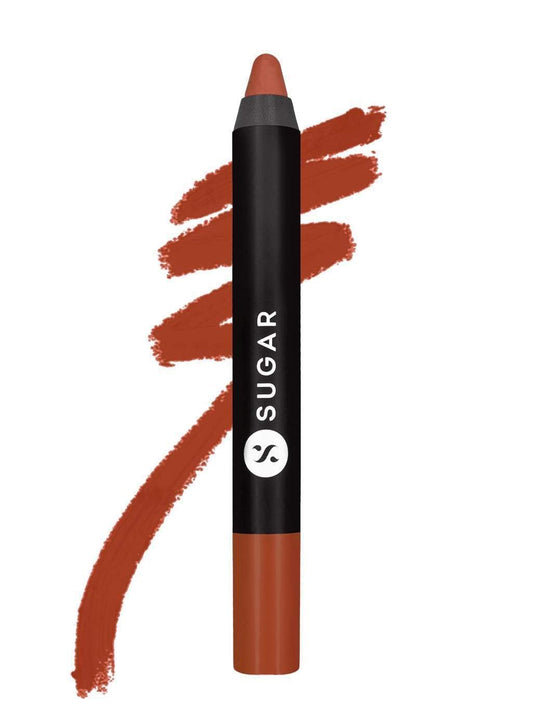 SUGAR Cosmetics Matte As Hell Crayon Lipstick - 16 Claire Underwood (Burnt Orange) with Sharpener Highly Pigmented, Creamy Texture, Long Lasting Matte Finish