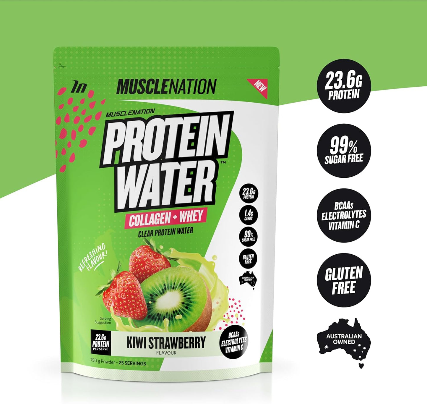 Muscle Nation Kiwi Strawberry Protein Water 750g (25 Serves)
