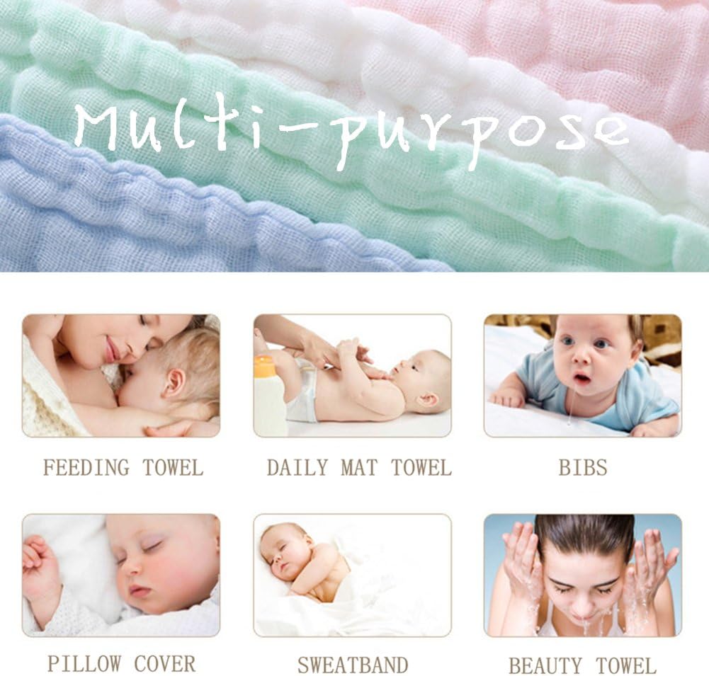 Baby Muslin Washcloths - Natural Muslin Cotton Baby Wipes - Soft Newborn Baby Face Towel and Muslin Washcloth for Sensitive Skin- , 5 Pack 12x12 inches