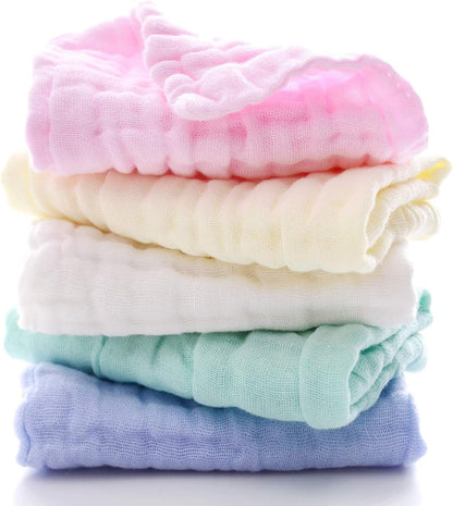 Baby Muslin Washcloths - Natural Muslin Cotton Baby Wipes - Soft Newborn Baby Face Towel and Muslin Washcloth for Sensitive Skin- , 5 Pack 12x12 inches