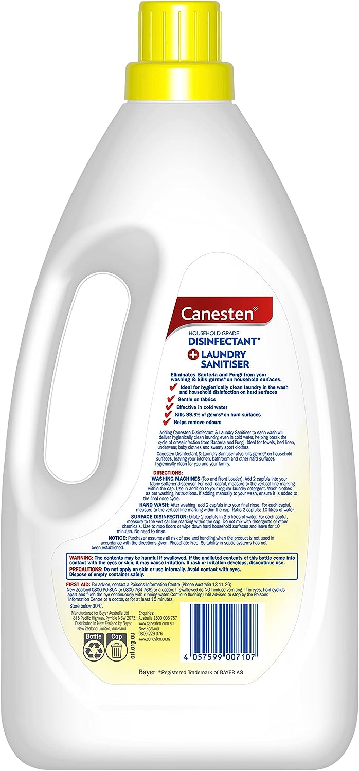 Canesten Laundry Liquid, Household Disinfectant and Laundry Sanitiser, Lemon, 2L