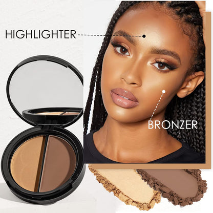 Focallure Bronzer and Highlighter Palette,Face Illuminator Contour Palette,Long Lasting Shimmer Makeup Palette,Cruelty Free Waterproof Matte Bronzer Powder Glow Makeup Kit,Deep Gold&Dark Brown