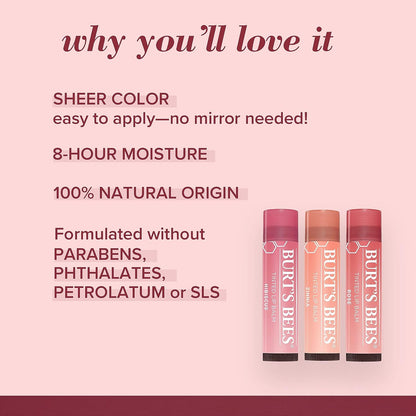 Burt's Bees Lip Balm, Tinted Moisturizing Lip Care for Women, 100% Natural, with Shea Butter, Red Dahlia (2 Pack)