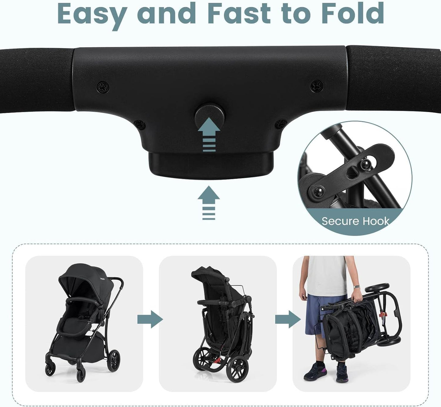 BABY JOY 2 in 1 Baby Stroller, Folding High Landscape Pushchair with Bassinet Mode, Convertible Infant Stroller w/Reversible Seat, Adjustable Canopy, Backrest & Footrest for 0-36 Months (Black)