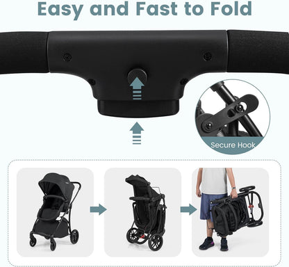 BABY JOY 2 in 1 Baby Stroller, Folding High Landscape Pushchair with Bassinet Mode, Convertible Infant Stroller w/Reversible Seat, Adjustable Canopy, Backrest & Footrest for 0-36 Months (Black)