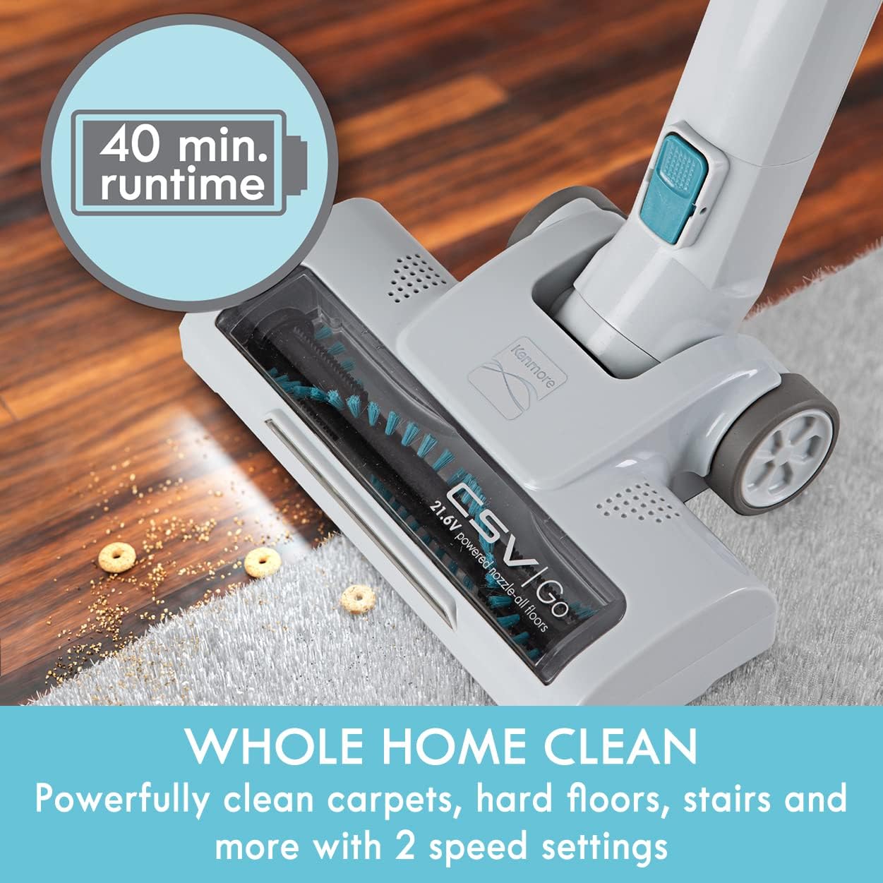 KENMORE Vacuum 1L Capacity Lightweight Cleaner 2-Speed Power Suction LED Headlight 2-in-1 Handheld for Hardwood Floor, Carpet & Dog Hair, Blue