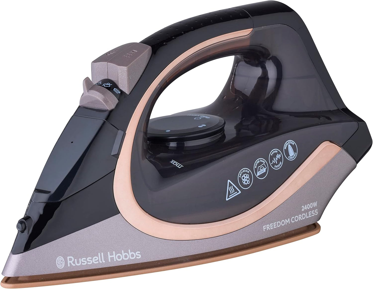 Russell Hobbs Freedom Cordless Steam Iron, RHC580, 2400W (AU Plug), Copper Coated Ceramic Soleplate to Store Heat, 135g Shot + 40g Continuous Steam, Variable Temperature Settings, Black