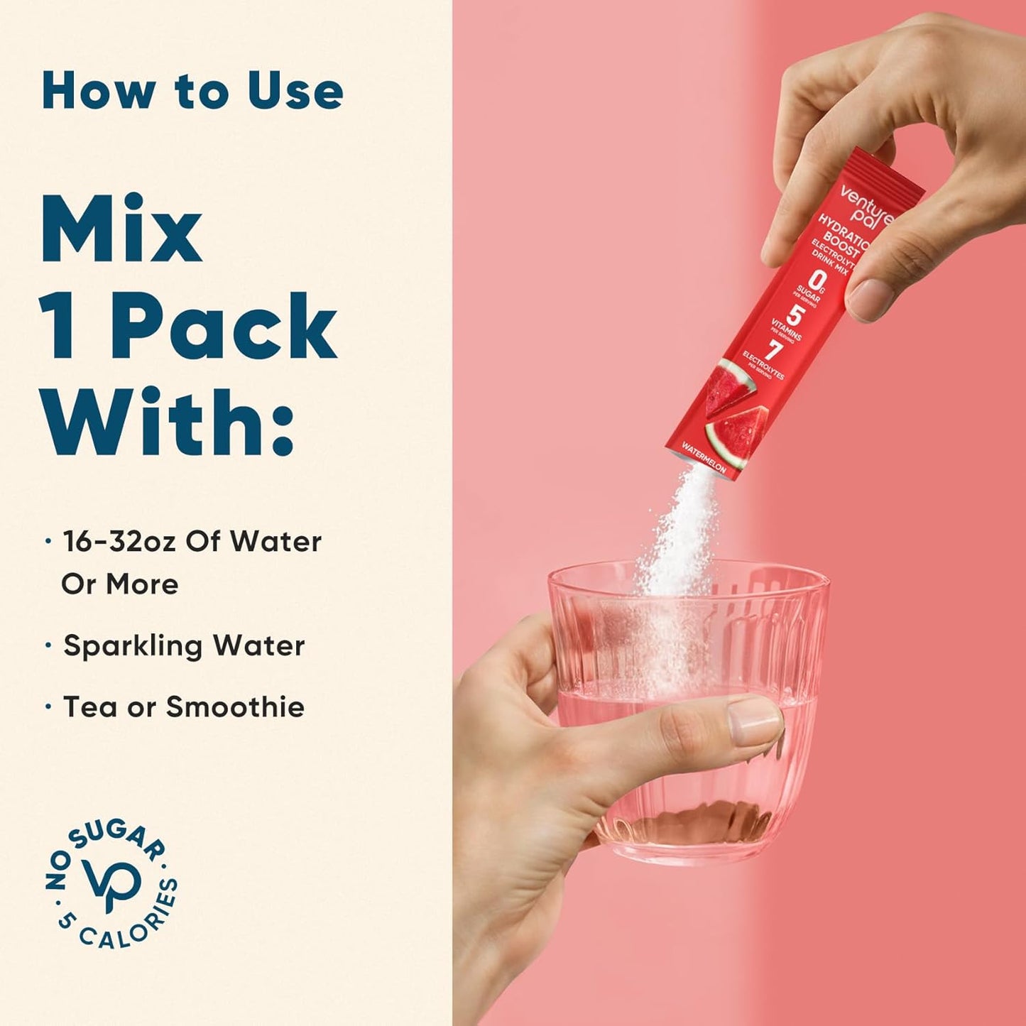 Venture Pal Sugar Free Electrolyte Powder Packets - Liquid Daily IV Hydration Packets for Rapid Rehydration | 7 Electrolytes & 5 Vitamins | Keto Friendly | Non-GMO | Vegan | Fast Dissolve | 16 Sticks