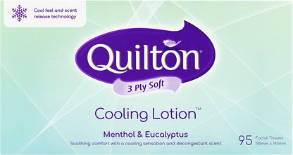 Quilton Cooling Lotion 3 Ply Menthol & Eucalyptus Facial Tissue 95 tissues in a box 18 pack