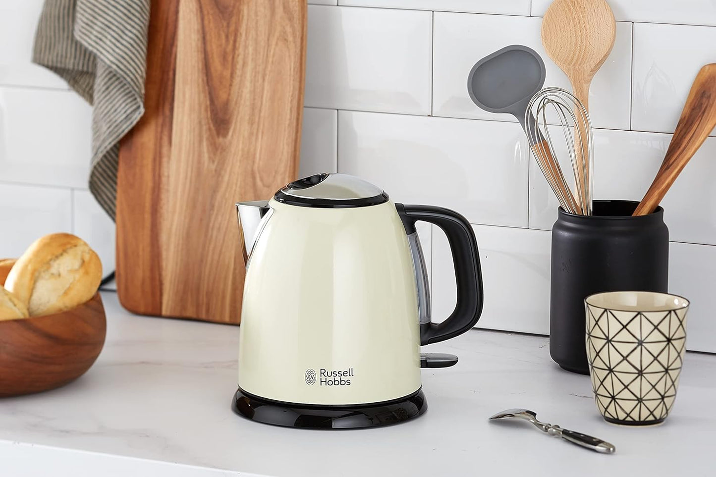 Russell Hobbs Colours+ 24994-70 Kettle [1.0 L] Stainless Steel Cream (2400 W, Quick Boil Function, Removable Limescale Filter, External Water Level Indicator, Small Travel Kettle)