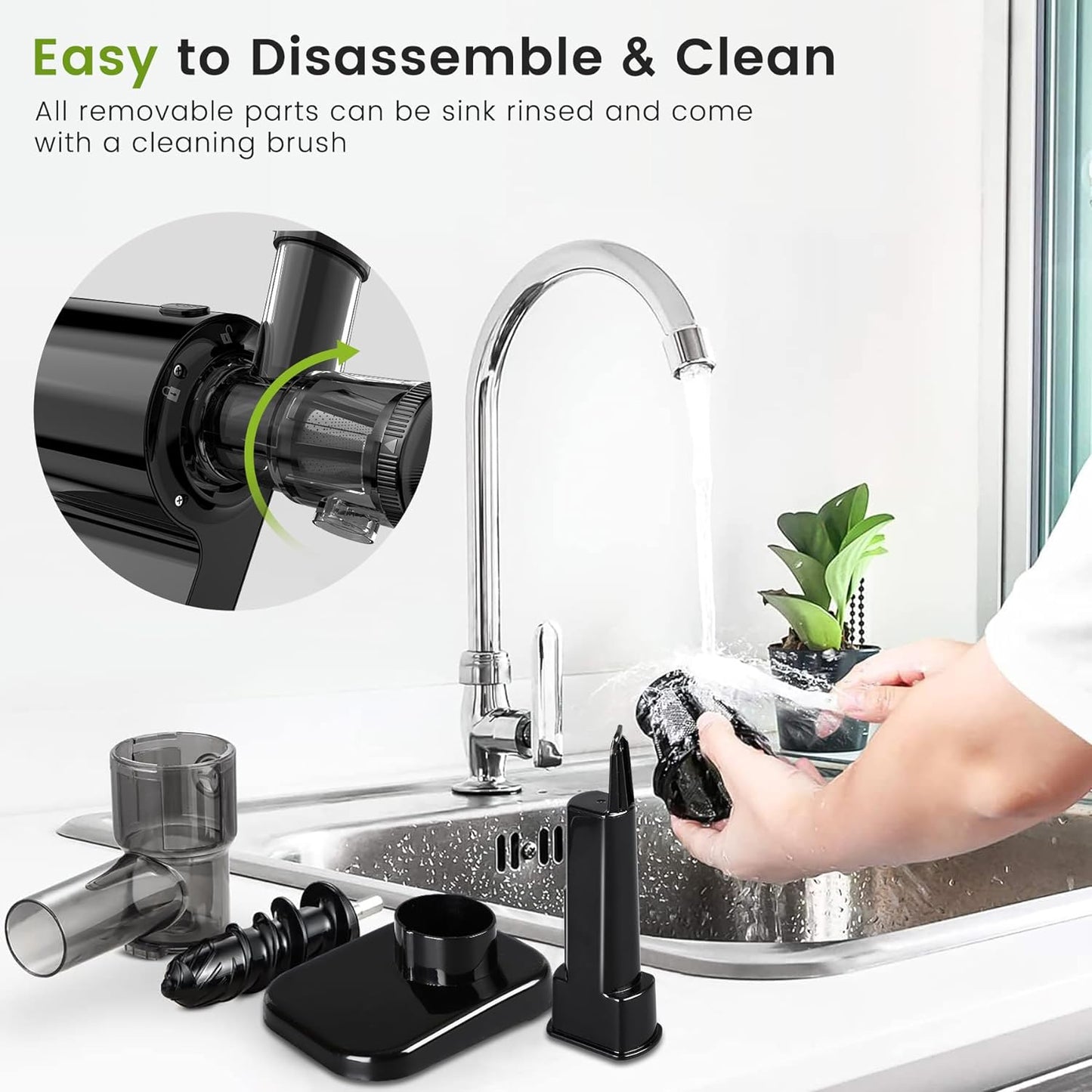 Keenray Cold Press Juicer, Masticating Juicer Machines, Celery Juicer with Quiet Motor Reverse Function, High Juice Yield Slow Juice Extractor for Vegetable and Fruit, Black, EL20