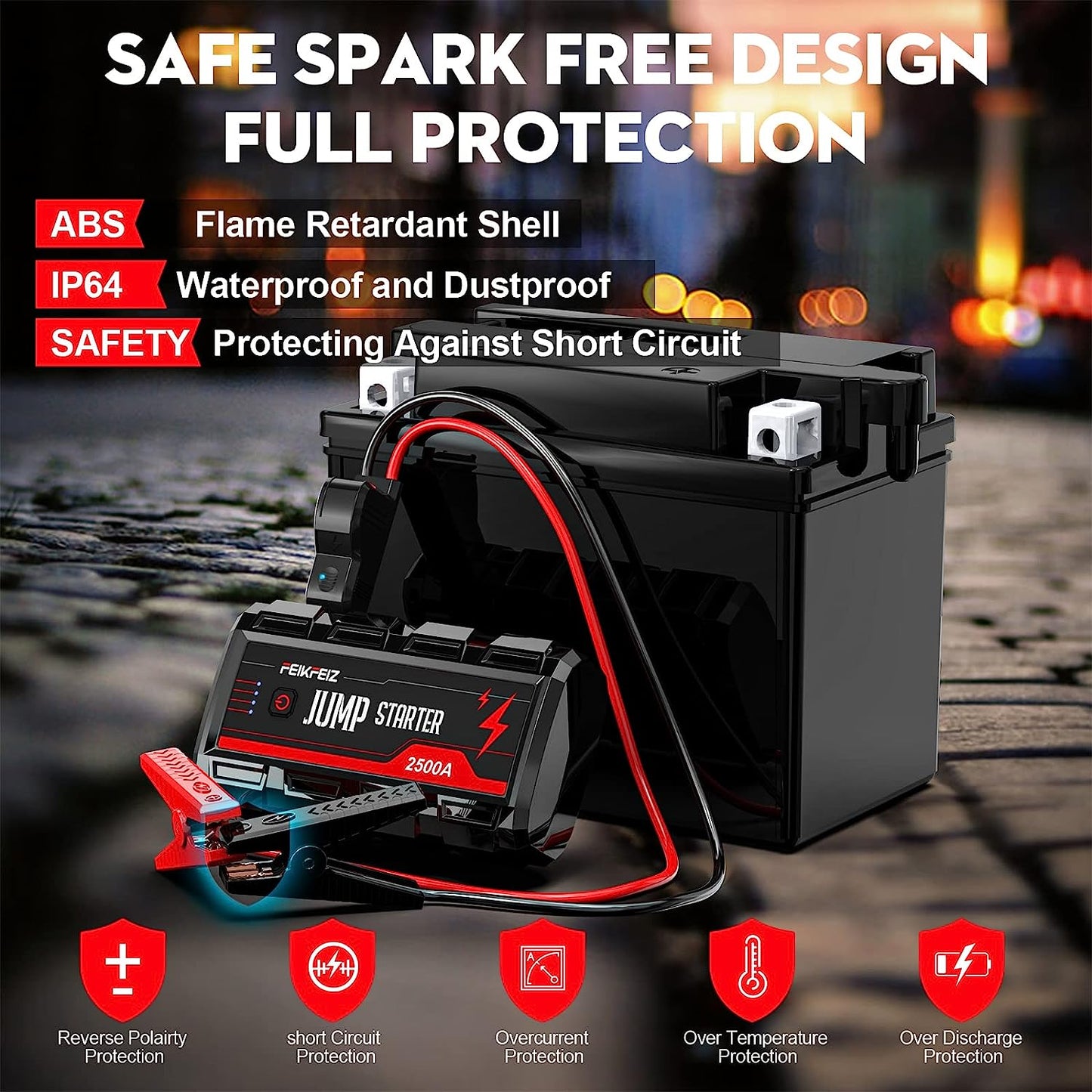 FEIKFEIZ Car Jump Starter, 2500A Peak 22800mAh 12V Car Battery Starter(Up to All Gas, 8.0L Diesel Engine)