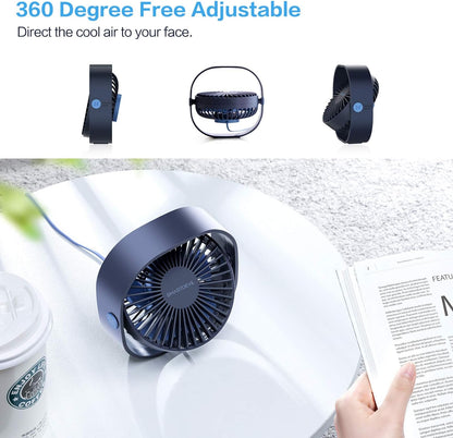 SmartDevil Small Personal USB Desk Fan,3 Speeds Portable Desktop Table Cooling Fan Powered by USB,Strong Wind,Quiet Operation (Navy Blue)