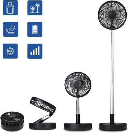 Battery Operated Portable Standing Fan, Primevolve Rechargeable USB Personal Floor Fan with Adjustable Height Black
