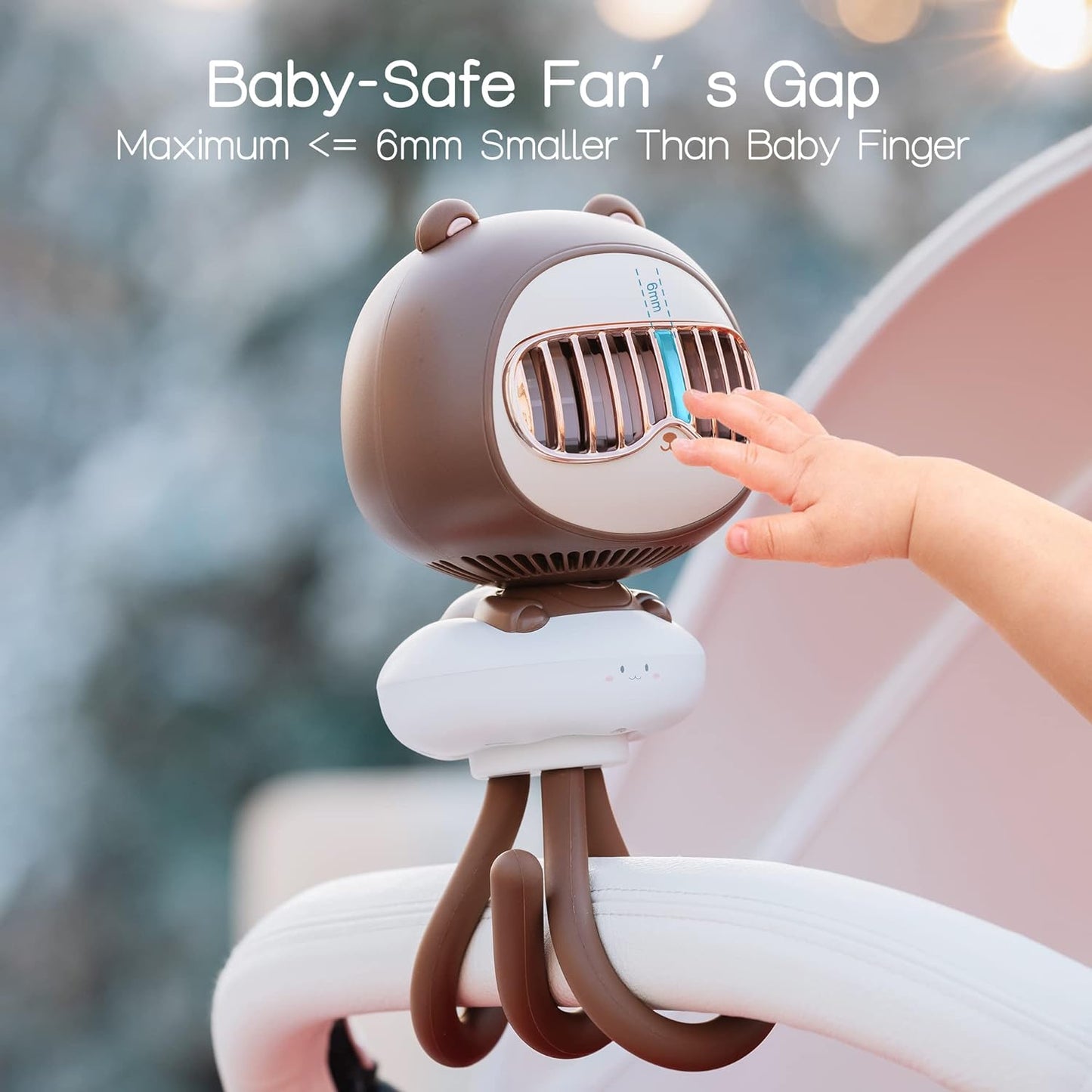 KinYiLO Cute Stroller Fan Clip On for Baby, Portable Baby Stroller Fans Bladeless, 4 Speeds Auto Oscillating, 4000mAh Rechargeable Battery Powered, Flexible Tripod Small Cooling Fan for Crib/Car seat